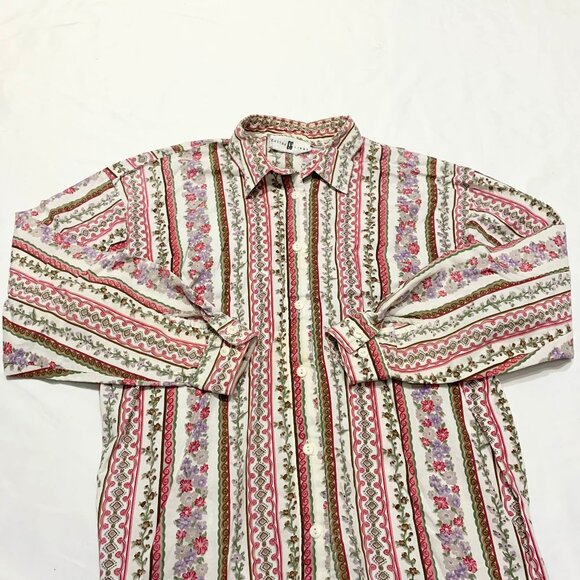 VTG 90s Cotton Ginny Striped Floral Women's Blouse Made In Canada - Picture 2 of 9